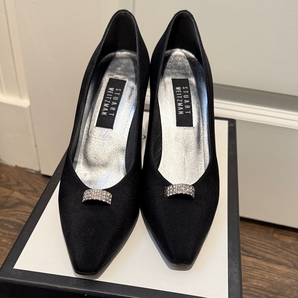 Stuart Weitzman Black Heels with Silver Accents